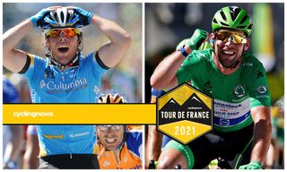 Mark Cavendish in his first and 34th Tour de France stage wins 13 years apart