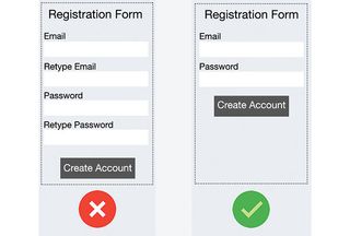 Screenshot compares bad and good forms - the bad asks users to retype their email and retype their password