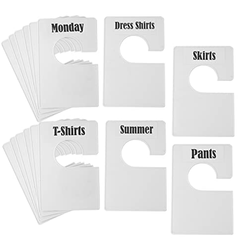 Tragoods 16 Pack White Clothing Rack Size Dividers Plus 60 Labels (1 Inch) and 16 Large Blank Labels, Large Rectangular Clothing Closet Dividers (pearl White)
