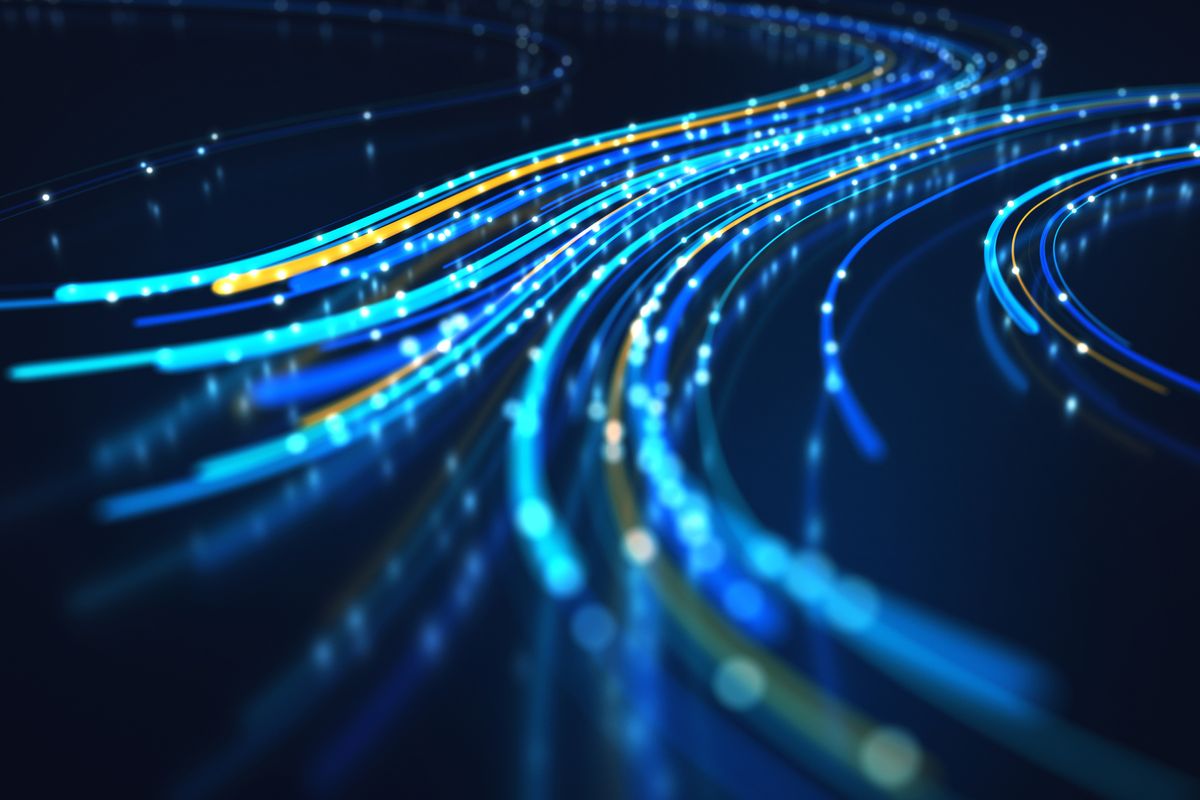 Telecommunications signal concept art showing flowing data