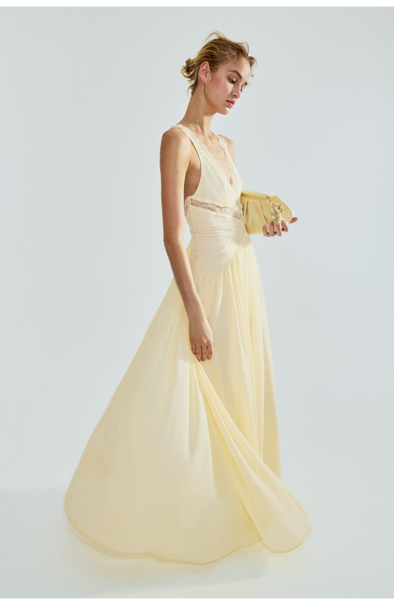 Lace-Inset Chiffon Dress