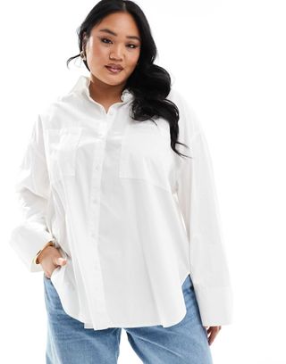 Collusion Plus Poplin Oversized Shirt in White