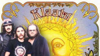 A Klaatu studio portrait superimposed on the cover of their debut album