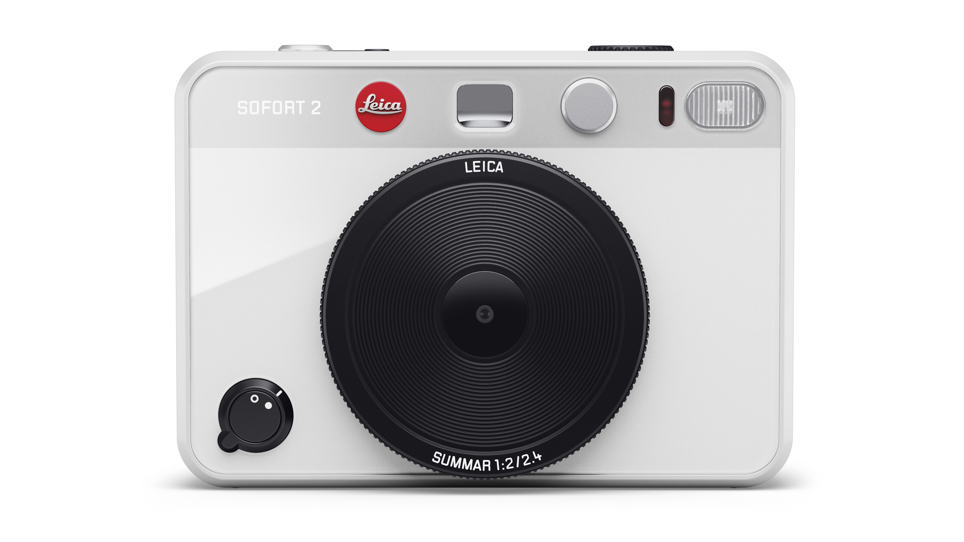 Leica Sofort 2 instant camera in white, on a white background