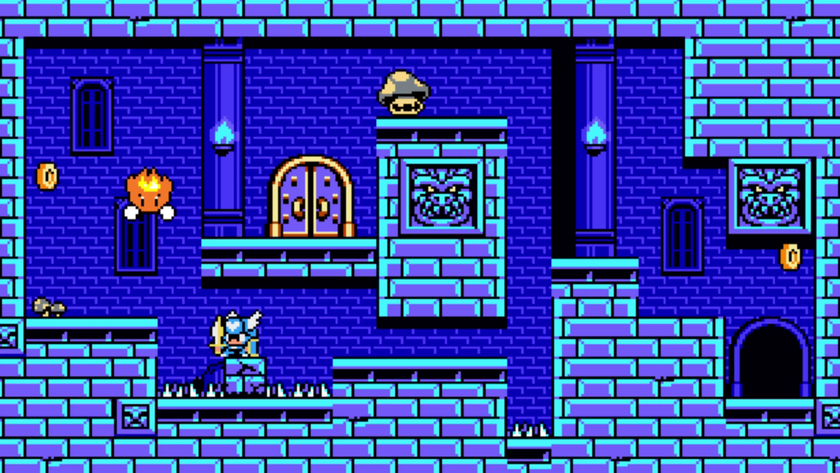 A screenshot from Lovish showing a castle room full of spikes and enemies