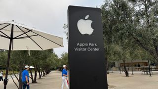 A sign outside Apple Park ahead of the Apple Event on September 9