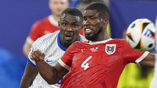 Austria's Kevin Danso plays the ball in his side's match against France in Euro 2024.