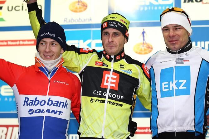 The Hoogerheide World Cup podium: Lars van der Haar, Martin Bina and Simon Zahner