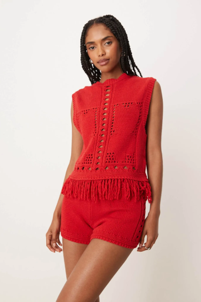 ASOS DESIGN, Asos Design Fringe Tank Top With Open Stitch Detailing in Red - Part of a Set