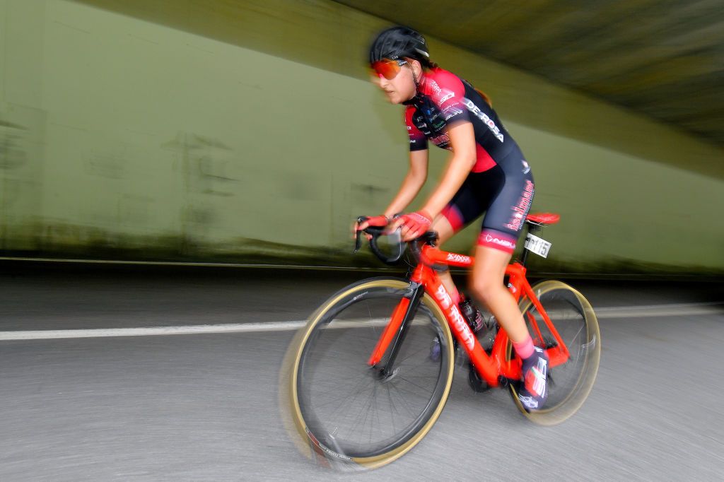 CASCATE DEL TOCE ITALY JULY 05 Alice Gasparini of Italy and Team Isolmant Premac Vittoriaduring the 32nd Giro dItalia Internazionale Femminile 2021 Stage 4 a 112km Individual Time Trial from Fondovalle to Cascate Del Toce 1714m ITT GiroDonne UCIWWT on July 05 2021 in Cascate Del Toce Italy Photo by Luc ClaessenGetty Images