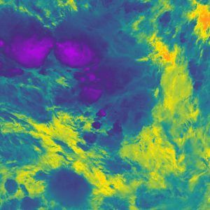 Storms near Nauru on Dec. 29, 20118 captured in infrared by an orbiting satellite. The cold parts of the clouds are in purple and the warm Pacific Ocean is in orange.