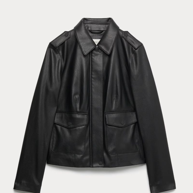 M&amp;amp;S, Faux Leather Harrington Jacket