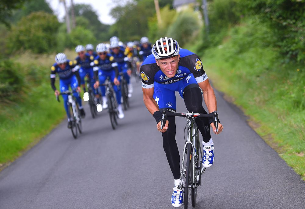 Marcel Kittel jumps ahead during the Etixx-QuickStep training ride.