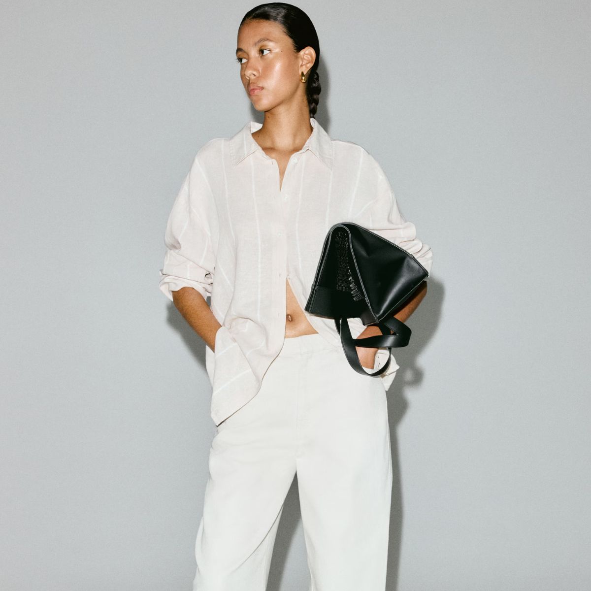 woman wearing linen set