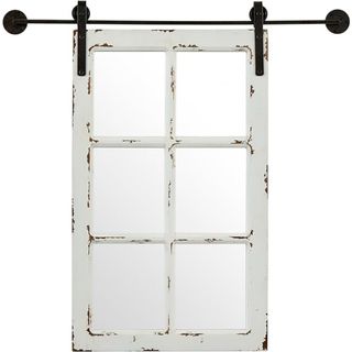 Stone & Beam Vintage-Look Rectangular Barn Farmhouse Frame White Window Wood Mirror