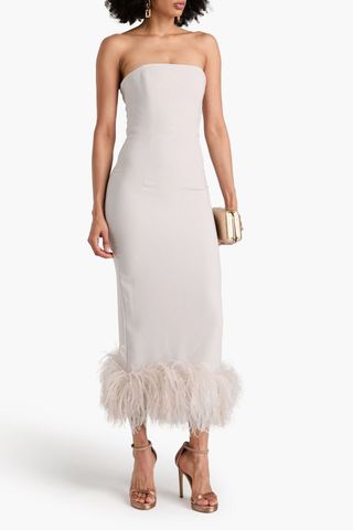 Minelli Strapless Feather-Trimmed Crepe Midi Dress