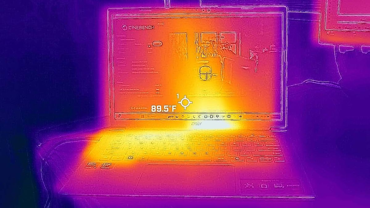 Picture taken with a thermal camera that shows the Acer Aspire 14 AI on a desk.