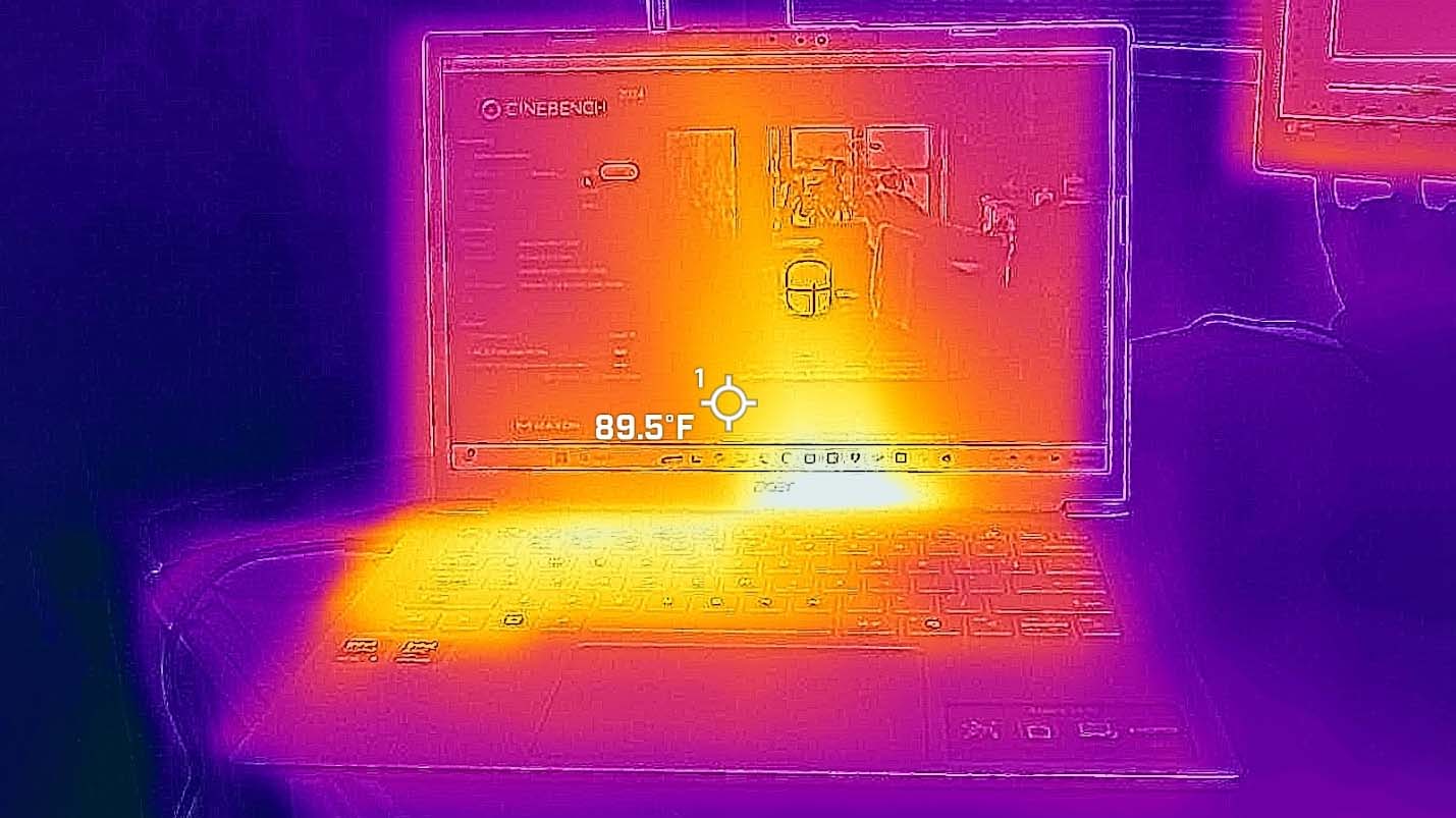 Picture taken with a thermal camera that shows the Acer Aspire 14 AI on a desk. 