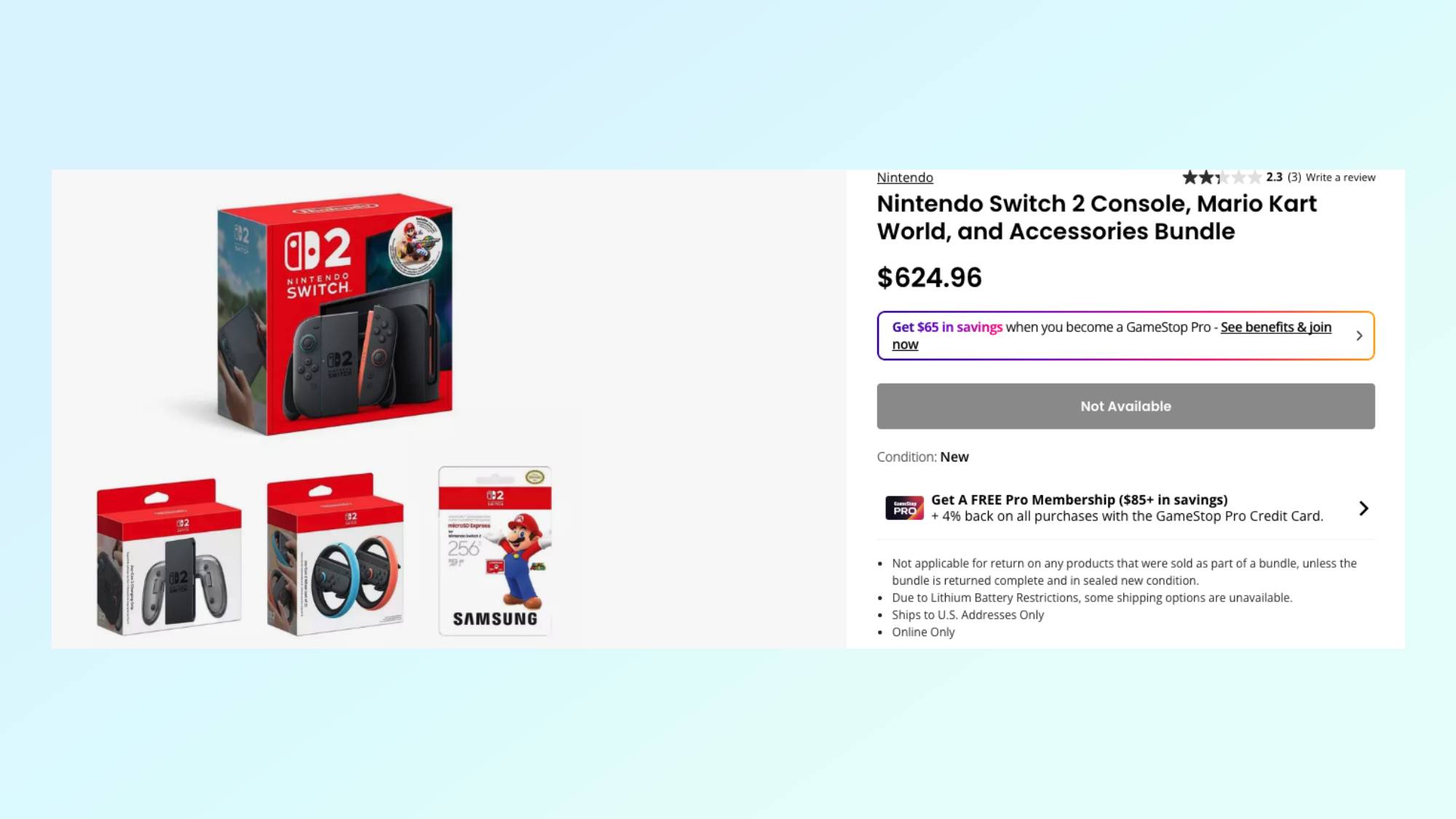 Nintendo Switch 2 bundle sold out at GameStop