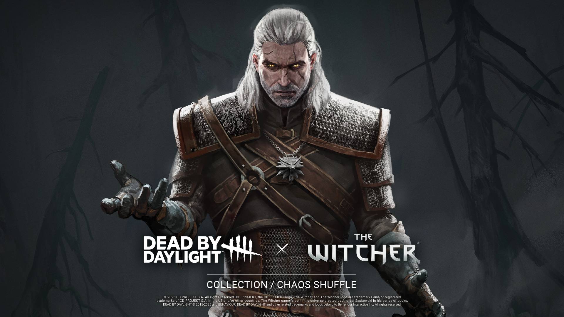 Dead by Daylight artwork for the Witcher 3 collaboration showing Geralt of Rivia