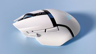 The Razer Basilisk V3 Pro 35K gaming mouse against a blue background.