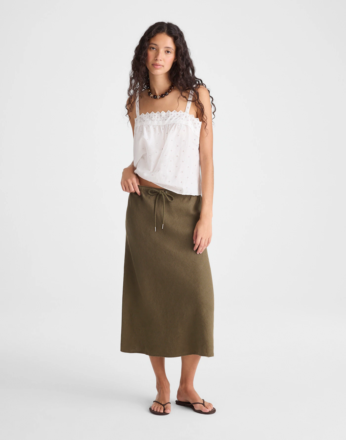 Drawstring Slip Skirt in 100% Linen