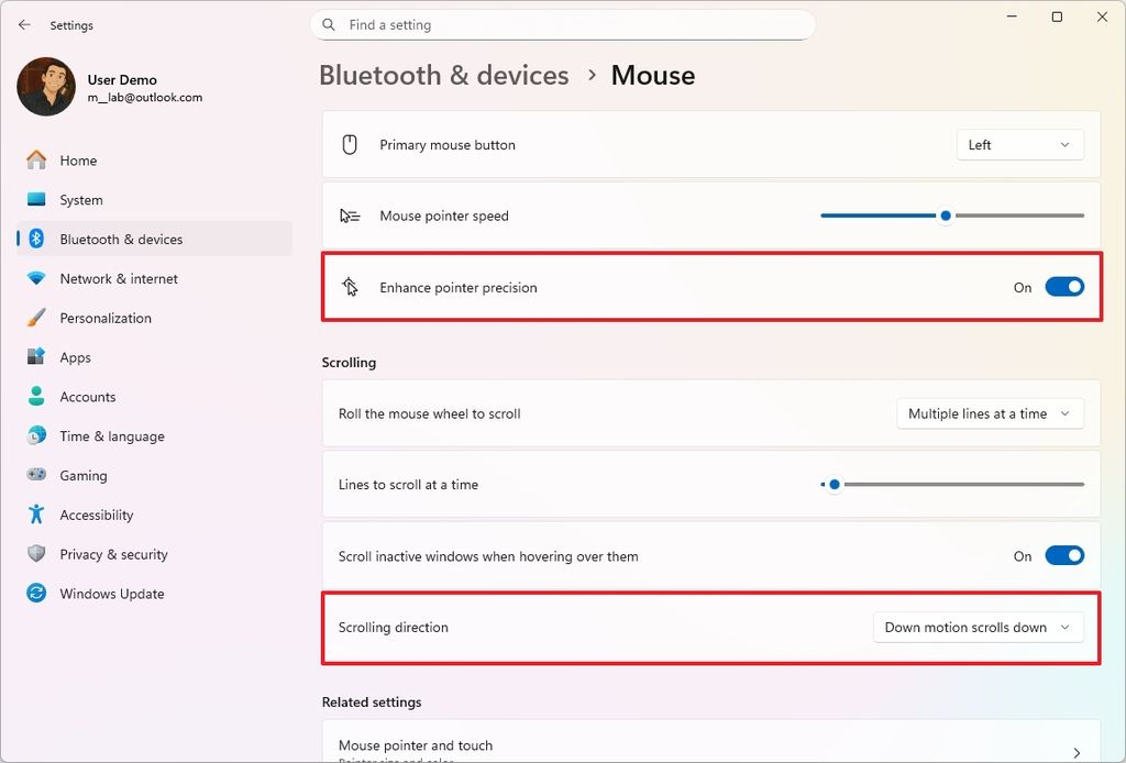 New mouse settings on Windows 11