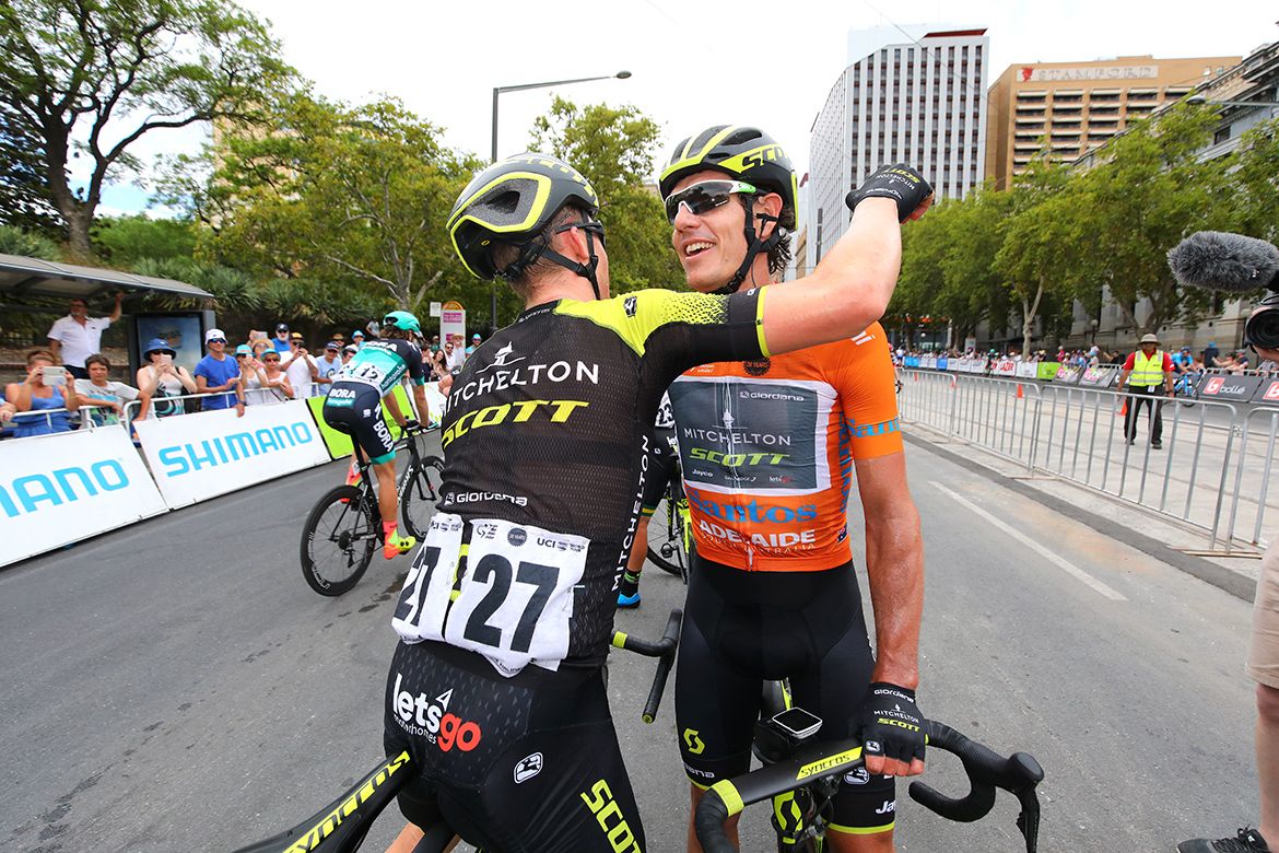 Hugs for overall winner Daryl Impey (Mitchelton-Scott)