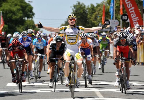 Andr&eacute; Greipel (HTC-Columbia) claims stage one