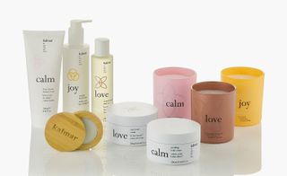 Bottles, tubs & candles with positive words printed on