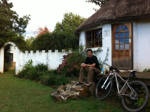 Mike chilling outside of "Bilbo's Rest" - our sweet accommodation at "Away with the Fairies", Hogsback Mountains.