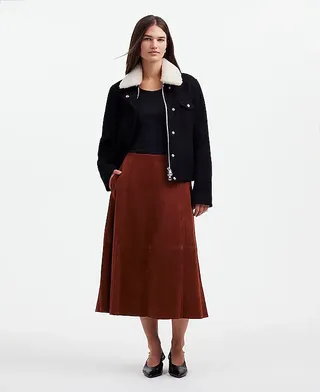 madewell, Suede Seamed Midi Skirt