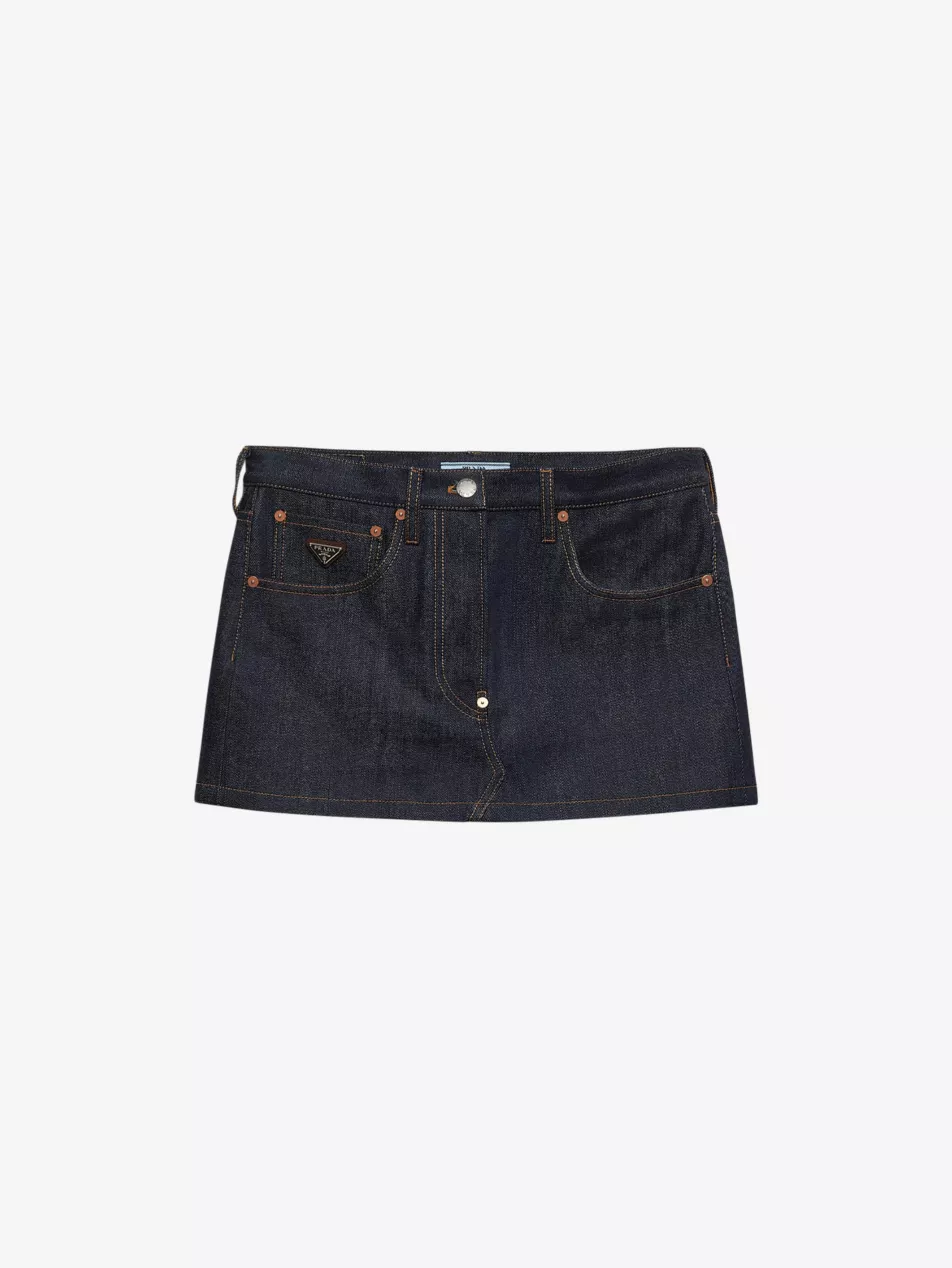 Brand-Plaque Low-Rise Denim Mini Skirt