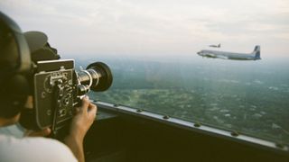 Photos from the Red Bull Flying Bulls Douglas DC-6B flight shot using vintage cameras