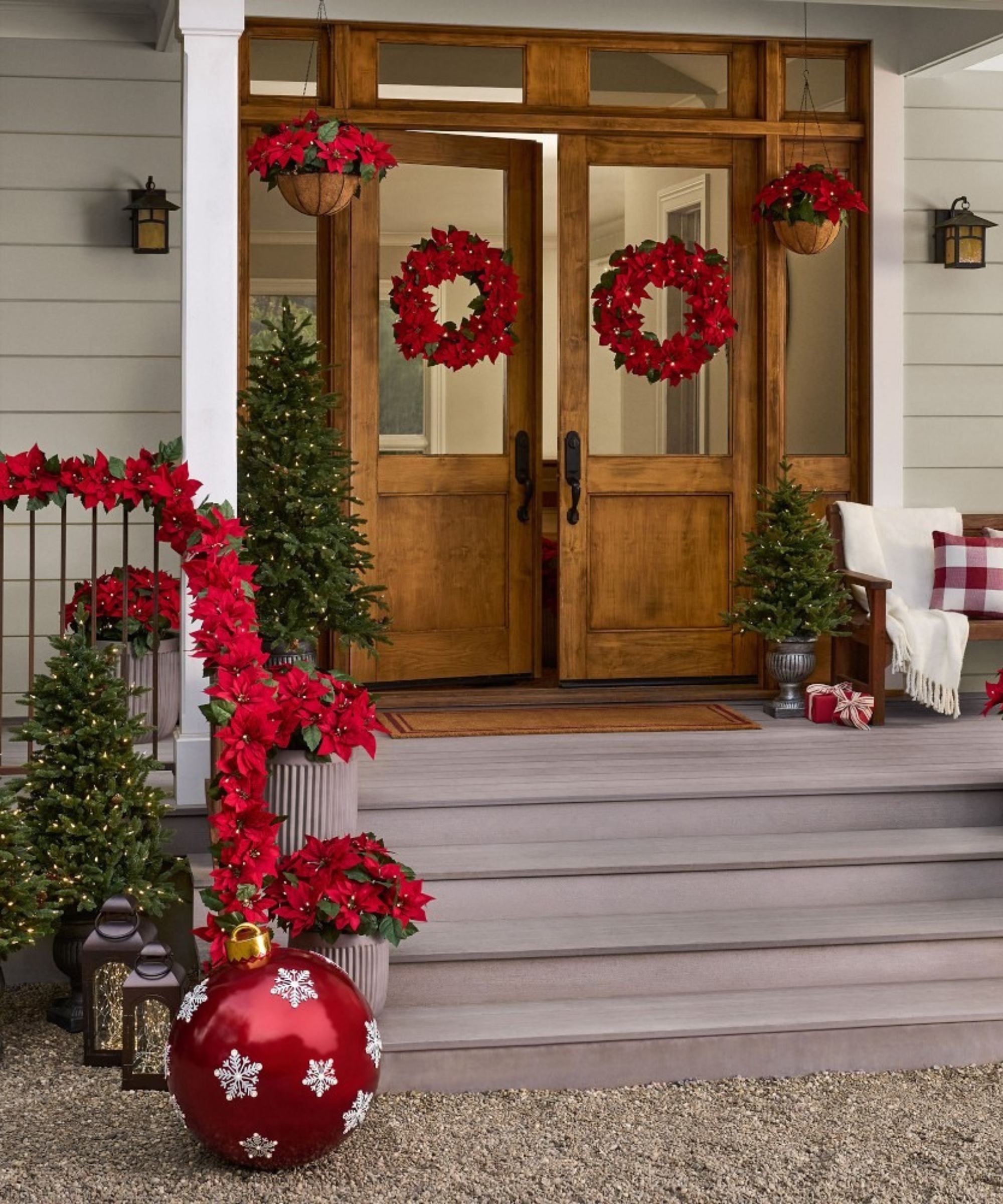 a festive porch decorated for Christmas