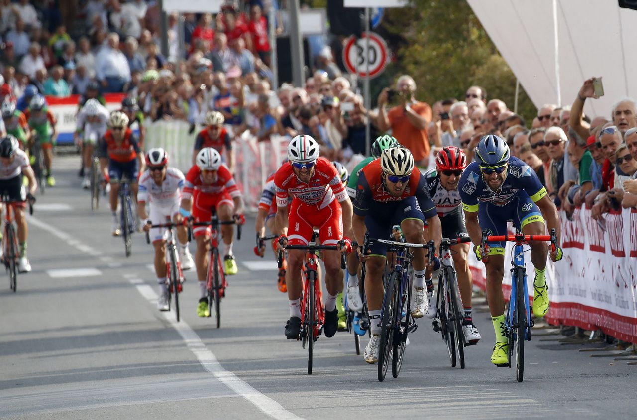 Andrea Pasqualon (Wanty-Groupe Gobert) beat Sonny Colbrelli (Bahrain-Merida) and Francesco Gavazzi (Androni) at the Coppa Sabatini.