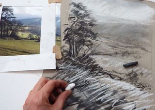 How to draw a landscape with pastels: tonal sketch