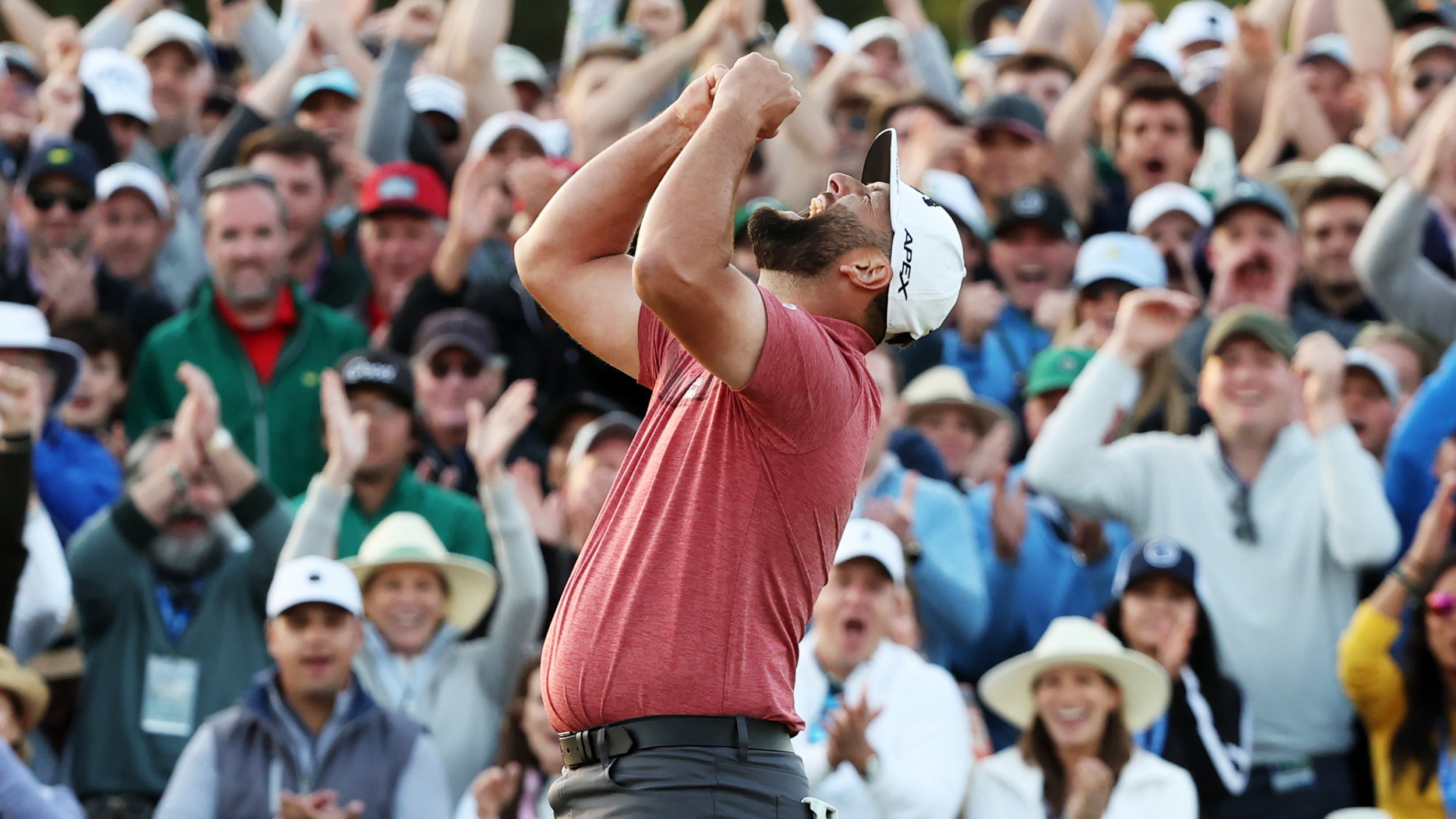 Jon Rahm celebrates winning The Masters