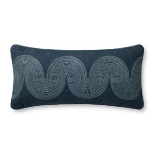 lumbar throw pillow with wavy blue design
