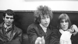 Al Kooper, Bob Dylan (center) and Doug Sahm (right, of Sir Douglas Quintet) pose for a portrait in 1966