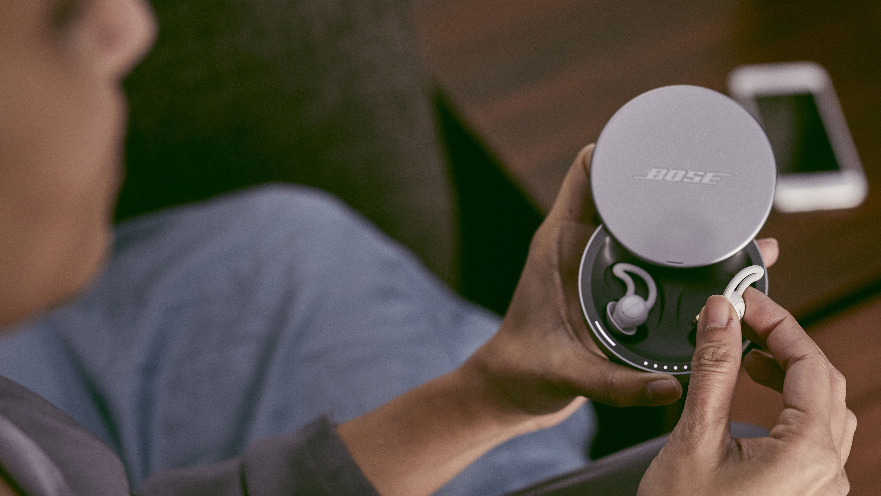 The Bose Sleepbuds inside the charging case
