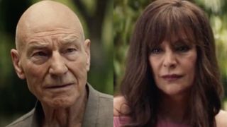 split image with Patrick Stewart and Marina Sirtis