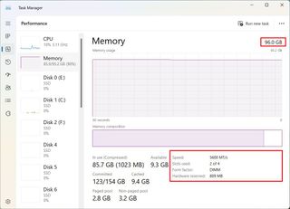 Task Manager RAM information