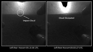 Impact cloud from the sky crane, photographed by Curiosity.