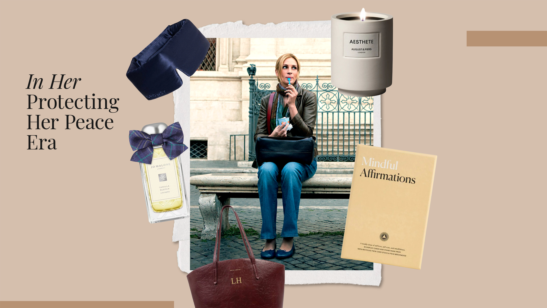image of Julia Roberts in Eat Pray Love with gift guide products around it