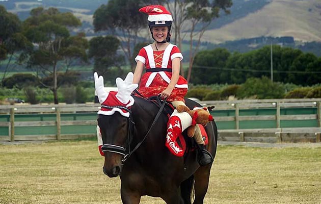 Pip Mason&rsquo;s daughter Elspeth riding Edoras &mdash; who doesn&rsquo;t seem to mind the flapping stockings (despite being a knackery rescue who has only been broken in a year)