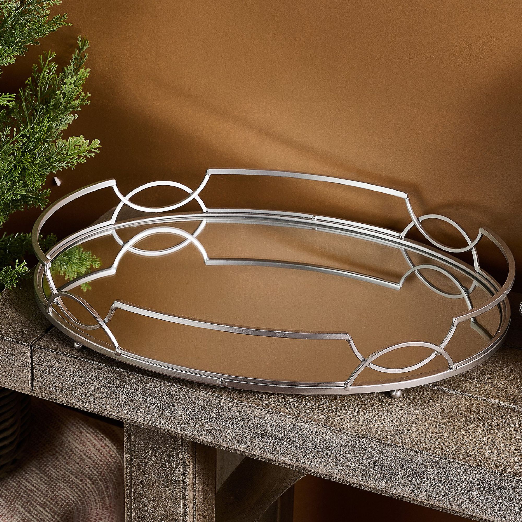 18&quot; Mirrored Oval Metal Tray by Valerie