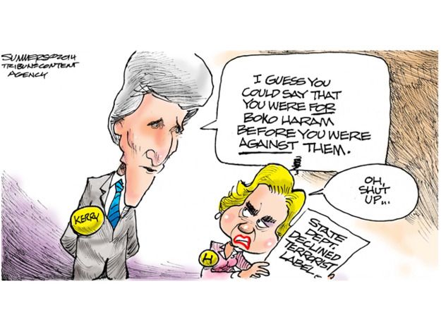 Political cartoon Kerry Clinton Boko Haram