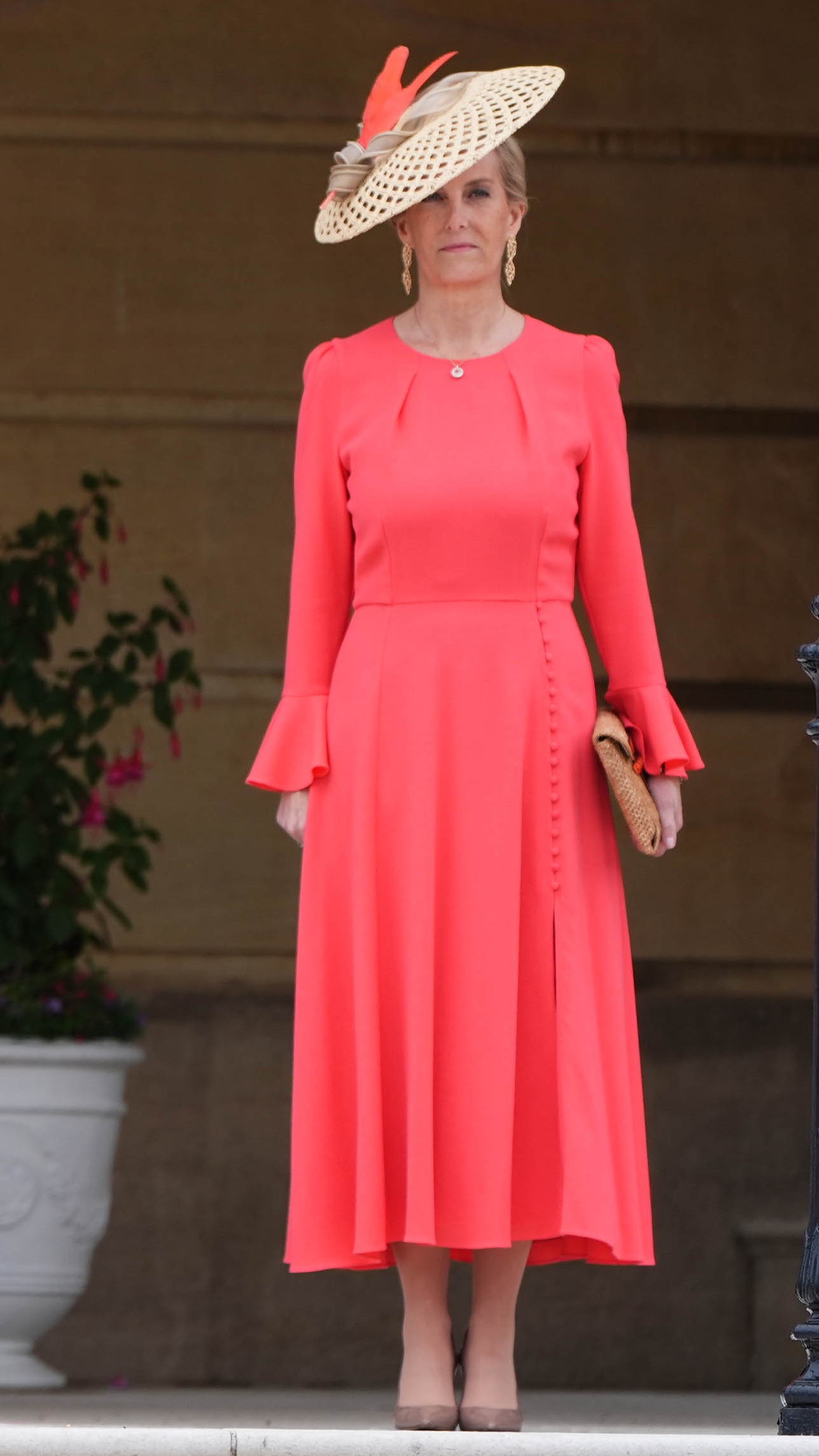Sophie, Duchess of Edinburgh stands at the top of the Garden steps before the start of a Royal Garden Party at Buckingham Palace on May 6, 2026