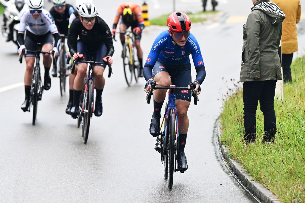 ZURICH SWITZERLAND SEPTEMBER 28 Elisa Longo Borghini of Team Italy competes in the breakaway during the 97th UCI Cycling World Championships Zurich 2024 Womens Elite Road Race a 1541km one day race from Uster to Zurich on September 28 2024 in Zurich Switzerland Photo by Tim de WaeleGetty Images
